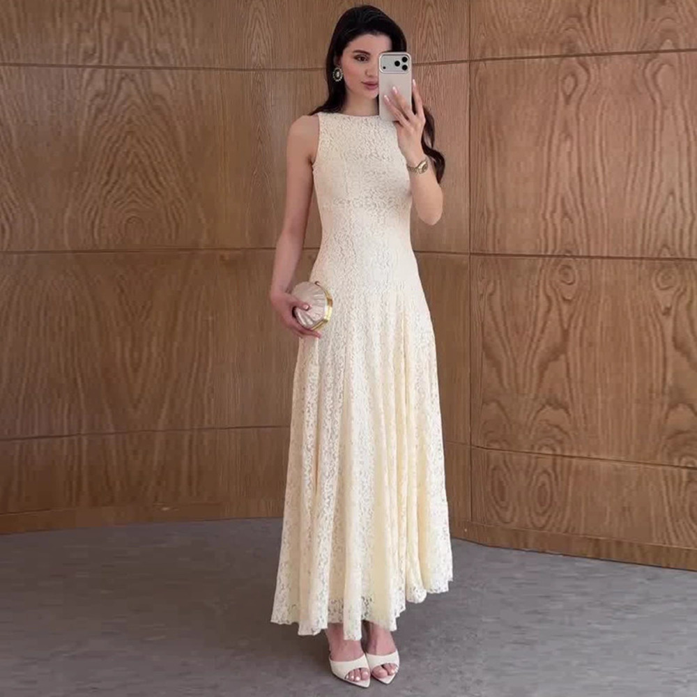 Forever 21 Summer Round-Neck Sleeveless Lace Elegant French Apricot Dress